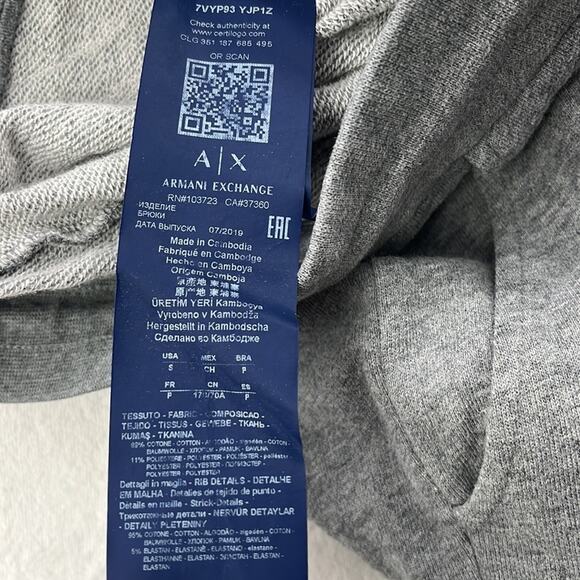 Armani Exchange S Gray Elastic Drawstring Jogger Cotton Blend Sweatpants - Picture 10 of 16